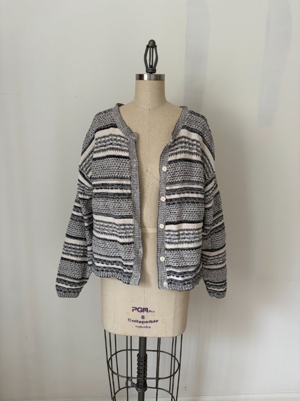 VTG 90s Jonathan Logan Striped Cotton Knit Cardigan Sweater Cottagecore Size S - Picture 4 of 9